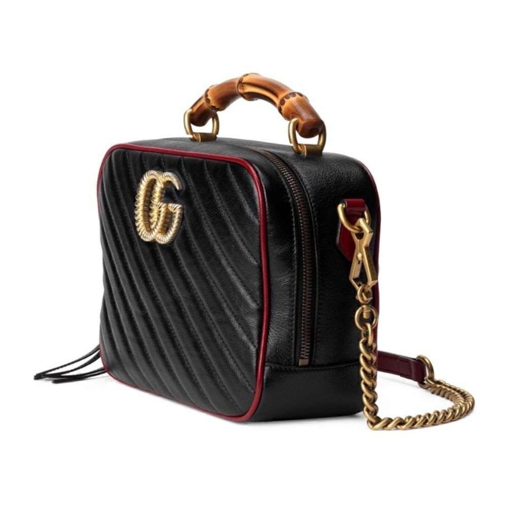 GUCCI Small GG Marmont Bamboo Top Handle Shoulder Bag Black - Picture 2 of 5